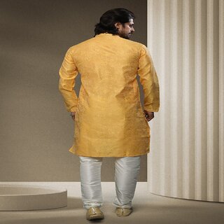 Latest Men Raivat Ethnic Yellow Colour Jacquard Silk Brocade Kurta Pajama 1531 2025 at ShopCircu