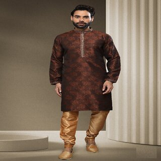 Stylish Men Raivat Ethnic Brown Colour Jacquard Silk Brocade Kurta Pajama 1537 2025 at ShopCircu