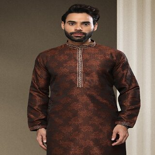 Stylish Men Raivat Ethnic Brown Colour Jacquard Silk Brocade Kurta Pajama 1537 2025 at ShopCircu