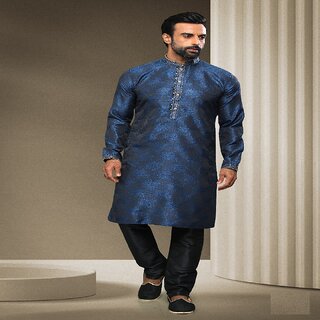 Premium Men Raivat Ethnic Blue Colour Jacquard Silk Brocade Kurta Pajama 1542 2025 at ShopCircui