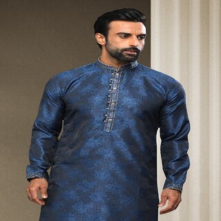 Premium Men Raivat Ethnic Blue Colour Jacquard Silk Brocade Kurta Pajama 1542 2025 at ShopCircui