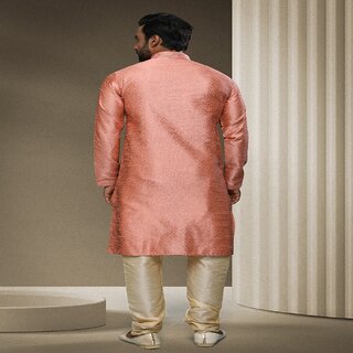 Stylish Men Raivat Ethnic Peach Colour Jacquard Silk Brocade Kurta Pajama 1546 2025 at ShopCircu