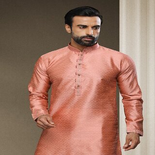 Stylish Men Raivat Ethnic Peach Colour Jacquard Silk Brocade Kurta Pajama 1546 2025 at ShopCircu