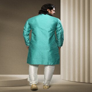 Affordable Men Raivat Ethnic Rama Green Colour Jacquard Silk Brocade Kurta Pajama 1548 2025 at S