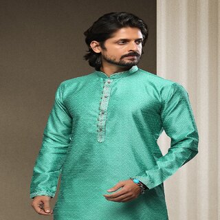 Affordable Men Raivat Ethnic Rama Green Colour Jacquard Silk Brocade Kurta Pajama 1548 2025 at S