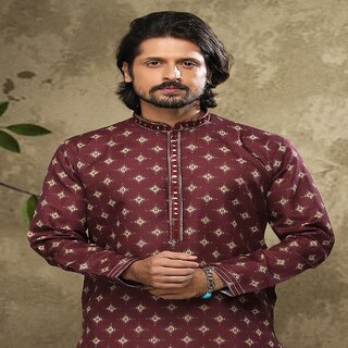 Elegant Men Raivat Ethnic Wine Colour Cotton Digital Print Kurta Pajama 1557 2025 at ShopCircuit