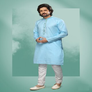 Affordable Men Raivat Ethnic Sky Blue Colour Cotton Pintux Work Kurta Pajama 1646 2025 at ShopCi
