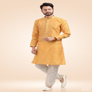 Elegant Men Raivat Ethnic Mustard Colour Jacquard Banarasi Silk Pintux Work Kurta Pajama 1809 20