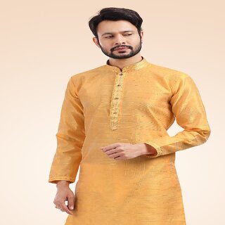 Elegant Men Raivat Ethnic Mustard Colour Jacquard Banarasi Silk Pintux Work Kurta Pajama 1809 20