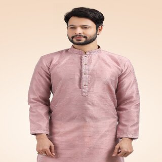 Modern Men Raivat Ethnic Onion Pink Colour Jacquard Banarasi Silk Pintux Work Kurta Pajama 1811 