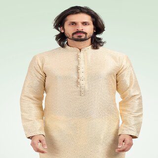 Top Men Raivat Ethnic Cream Colour Jacquard Banarasi Silk Pintux Work Kurta Pajama 1812 2025 at 
