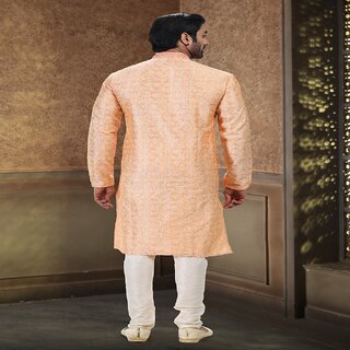 Best Men Raivat Ethnic Peach Colour Jacquard Banarasi Silk Thread Work Kurta Pajama 2025 2025 at