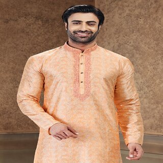 Best Men Raivat Ethnic Peach Colour Jacquard Banarasi Silk Thread Work Kurta Pajama 2025 2025 at