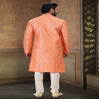Modern Men Raivat Ethnic Orange Colour Jacquard Banarasi Silk Thread Work Kurta Pajama 2027 2025