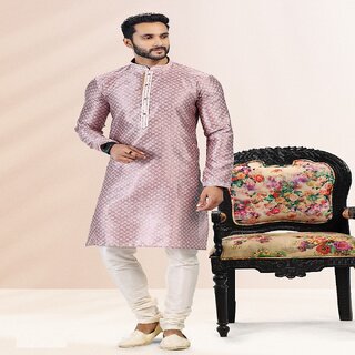 Stylish Men Raivat Ethnic Onion Pink Colour Jacquard Banarasi Silk Pintux Work Kurta Pajama 2041