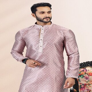 Stylish Men Raivat Ethnic Onion Pink Colour Jacquard Banarasi Silk Pintux Work Kurta Pajama 2041