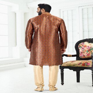 Sophisticated Men Raivat Ethnic Rust Brown Colour Banarasi Silk Digital Print Kurta Pajama 2068 