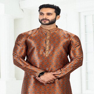 Sophisticated Men Raivat Ethnic Rust Brown Colour Banarasi Silk Digital Print Kurta Pajama 2068 
