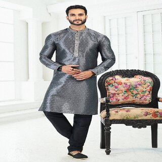 Exclusive Men Raivat Ethnic Grey Colour Banarasi Silk Digital Print Kurta Pajama 2070 2025 at Sh