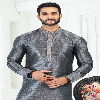 Exclusive Men Raivat Ethnic Grey Colour Banarasi Silk Digital Print Kurta Pajama 2070 2025 at Sh