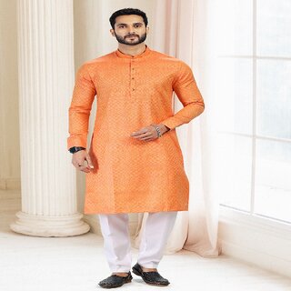 Chic Men Raivat Ethnic Orange Colour Silk Kurta Pajama 2170 2025 at ShopCircuit | ONDC