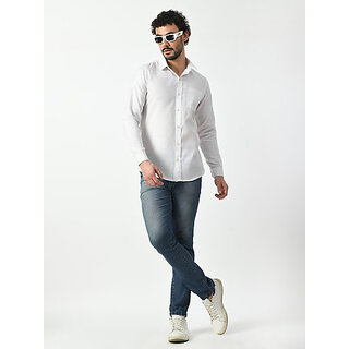 Latest Men Alokk Men Regular Fit Solid Curved Collar Casual Shirt (White) 2025 at ShopCircuit | 