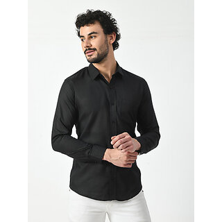 Affordable Men Alokk Men Regular Fit Solid Curved Collar Casual Shirt (Black) 2025 at ShopCircui