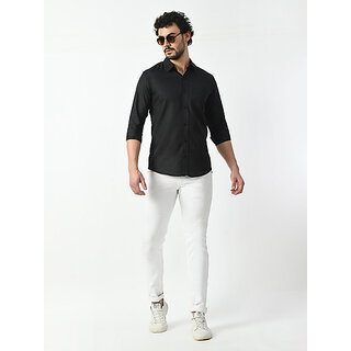 Affordable Men Alokk Men Regular Fit Solid Curved Collar Casual Shirt (Black) 2025 at ShopCircui