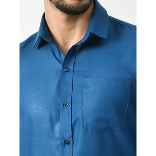 Elegant Men Alokk Men Regular Fit Solid Curved Collar Casual Shirt (Blue) 2025 at ShopCircuit | 