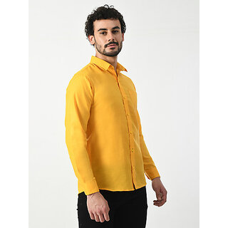 Elegant Men Alokk Men Regular Fit Self Design Curved Collar Casual Shirt (Yellow) 2025 at ShopCi