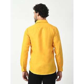 Elegant Men Alokk Men Regular Fit Self Design Curved Collar Casual Shirt (Yellow) 2025 at ShopCi