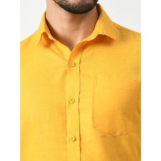 Elegant Men Alokk Men Regular Fit Self Design Curved Collar Casual Shirt (Yellow) 2025 at ShopCi