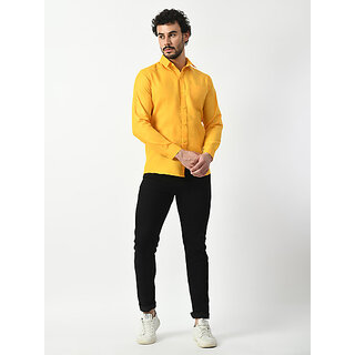 Elegant Men Alokk Men Regular Fit Self Design Curved Collar Casual Shirt (Yellow) 2025 at ShopCi