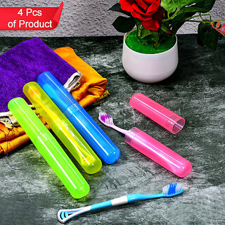 4 Pc Plastic Toothbrush Cover  Anti-Bacterial Toothbrush Holder, Multicolor, Hygienic Storage Case