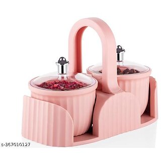 Plastic Multipurpose 2 pic With Tray Dry Fruit/Mukhwas/Pickle/Achhar/Grocery/Masala/Condiment Set Of 2 Pic - 500 ML Plastic Multipurpose 2 pic With Tray Dry Fruit/Mukhwas/Pickle/Achhar/Grocery/Masala/Condiment Set Of 2 Pic - 500 ML