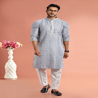 Elegant Men Raivat Ethnic Grey Colour Cotton Digital Print Kurta Pajama 3026 2025 at ShopCircuit