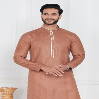 Chic Men Raivat Ethnic Light Brown Colour Linen Cotton Pintux Work Kurta Pajama 3142 2025 at Sho