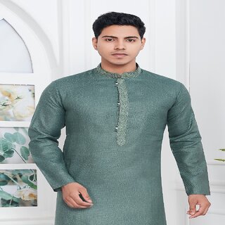 Premium Men Raivat Ethnic Sea Green Colour Linen Cotton Thread Work Kurta Pajama 3147 2025 at Sh