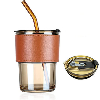 Tea and Cold Coffee Glass Sipper Tumbler with Lid and Straw Cups ands Glass Tumbler(400 ml) Tea and Cold Coffee Glass Sipper Tumbler with Lid and Straw Cups ands Glass Tumbler(400 ml)