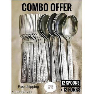 STAINNLESS STEEL SPOON PACK OF= 24 PIC ( SPOON 12,OR FROK 12,Pc (16cm L), great utility - Cookware | Buy online on ZillyBuy
