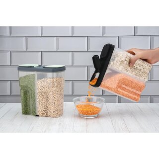 Pack of 1 Airtight Transparent Plastic Food Storage Container with 2 Sections, 2500ml for Kitchen & Fridge Pack of 1 Airtight Transparent Plastic Food Storage Container with 2 Sections, 2500ml for Kitchen & Fridge