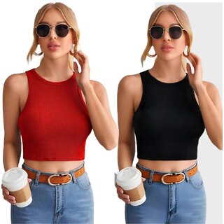  pack of 2 stylish summer sleeveless ribbed cropped top embrace casual chic elegance for trendsetters 