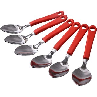 Vibrant Red Handle Stainless Steel Spoons Set - Ergonomic Kitchen Utensils for Effortless Dining and Serving - Perfect for Home Vibrant Red Handle Stainless Steel Spoons Set - Ergonomic Kitchen Utensils for Effortless Dining and Serving - Perfect for Home