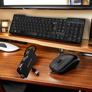 Combo Pack Wired Keyboard and Mouse Ergonomic with USB Hub - Sleek Black Office Set Combo Pack Wired Keyboard and Mouse Ergonomic with USB Hub - Sleek Black Office Set