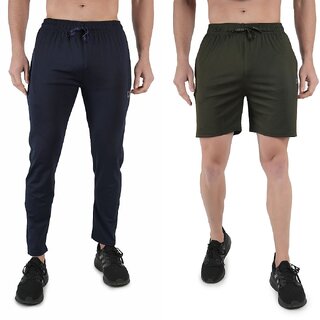 Kwings Mens Lower & Short Combo Pack (Pack of 2) Lycra blend Plain sports wear Bottoms - Track Pants | Buy online on ZillyBuy