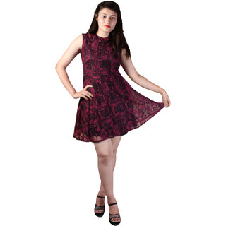 dlyric Womens A-line Checkbox Pink Net Dress
