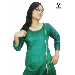 Vera Straight Dupion Silk Green - Kurtas & Kurta Sets | Buy online on ZillyBuy