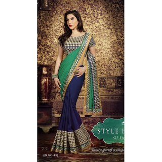 Blue and Green designer saree for ladies - Sarees | Buy online on ZillyBuy