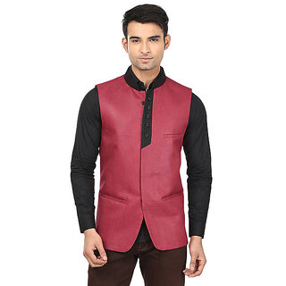 Latest Men QDesigns Red Plain Slim Nehru Jacket for Men 2025 at ShopCircuit | ONDC