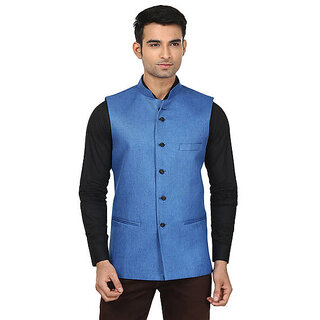 Best Men QDesigns Blue Plain Slim Nehru Jacket for Men 2025 at ShopCircuit | ONDC